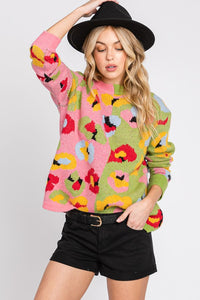 Pink/Green Animal Printed Sweater Top