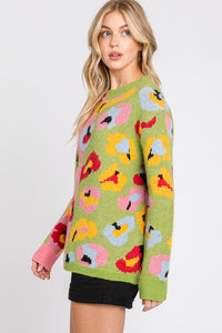 Pink/Green Animal Printed Sweater Top