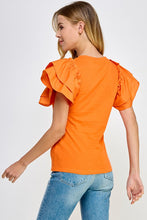 Orange Flutter Ruffle Sleeve Top