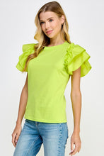 Lime Light Flutter Ruffle Sleeve Top