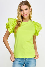 Lime Light Flutter Ruffle Sleeve Top