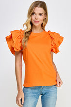 Orange Flutter Ruffle Sleeve Top