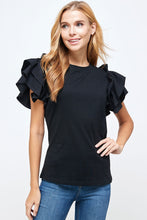 Black Flutter Ruffle Sleeve Top