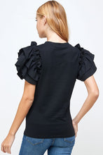 Black Flutter Ruffle Sleeve Top
