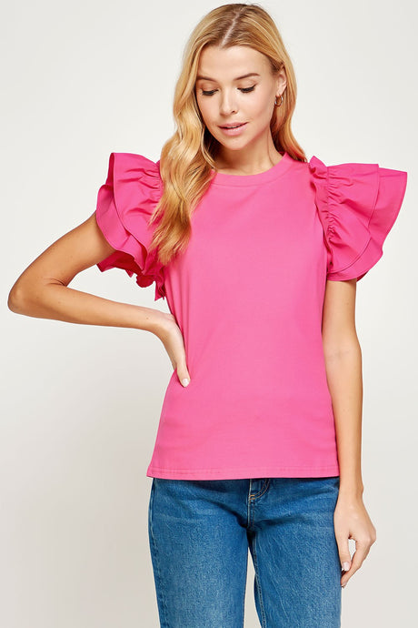 Fuchsia Flutter Ruffle Sleeve Top