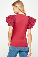 Burgundy Flutter Ruffle Sleeve Top