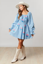 Light Denim Long Puff Sleeve Dress