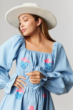 Light Denim Long Puff Sleeve Dress