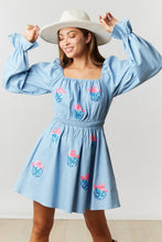 Light Denim Long Puff Sleeve Dress