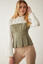 Off White Olive All Buttons Up With Shirt And Corset