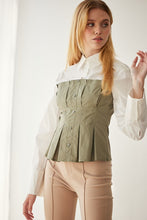 Off White Olive All Buttons Up With Shirt And Corset