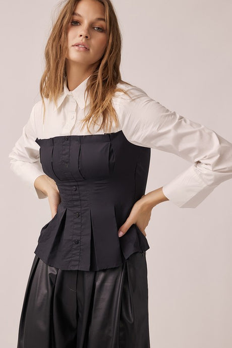 Off White Black All Buttons Up With Shirt And Corset