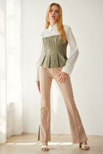 Off White Olive All Buttons Up With Shirt And Corset