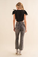 Black Sequin Feather V Neck Crop Top