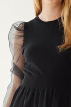 Black Organza Puff Sleeve Peplum Detailed Sweater