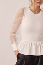 Off White Organza Puff Sleeve Peplum Detailed Sweater