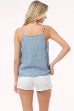Blue Chambray Embroidery Neck Trim Cami Top