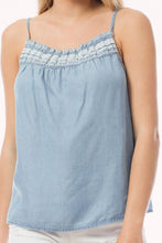Blue Chambray Embroidery Neck Trim Cami Top
