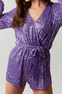 Purple Sequin Wrap Romper