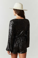 Black Sequin Wrap Romper