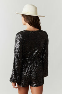 Black Sequin Wrap Romper