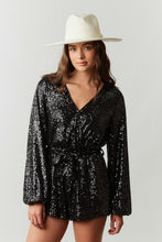 Black Sequin Wrap Romper