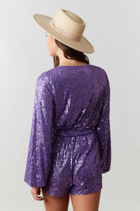 Purple Sequin Wrap Romper
