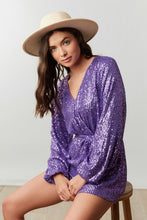 Purple Sequin Wrap Romper