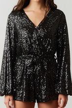 Black Sequin Wrap Romper