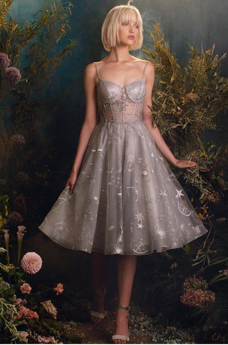 Silver Constellation Corset Tulle A-Line Cocktail