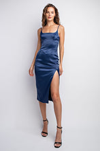 Navy Corset Satin Midi Dress