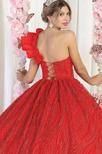 Red One Shoulder Glitter Print Sweetheart Ball Gown