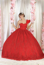 Red One Shoulder Glitter Print Sweetheart Ball Gown
