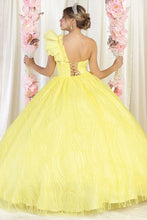 Yellow One Shoulder Glitter Print Sweetheart Ball Gown