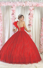 Red One Shoulder Glitter Print Sweetheart Ball Gown