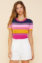 Rainbow Multi Stripe Short Seelve Knit Top
