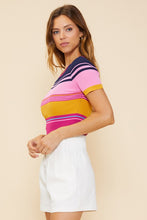 Rainbow Multi Stripe Short Seelve Knit Top