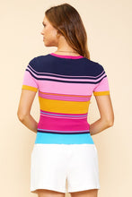 Rainbow Multi Stripe Short Seelve Knit Top