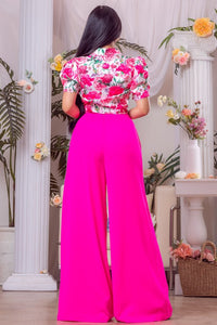 Hot Pink Multi Printed top and solid pants set