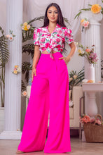 Hot Pink Multi Printed top and solid pants set