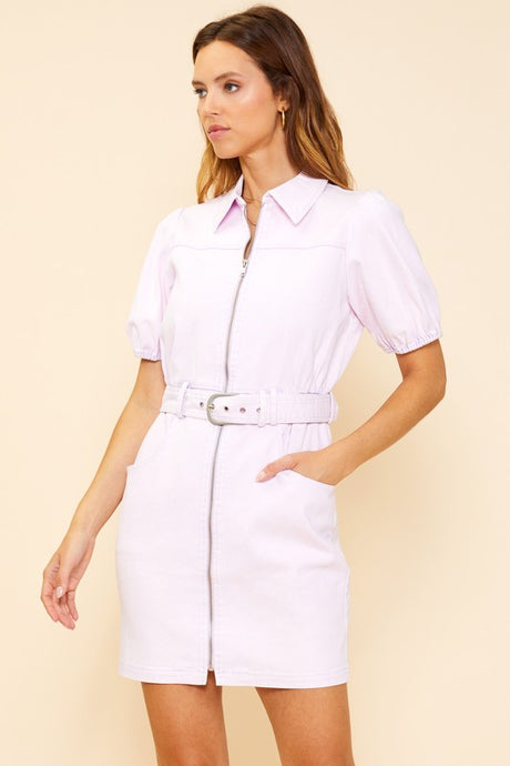 Lavender Washed Cotton Twill Zipper Dress