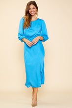 Azure Blue Midi Sleeve Front Slit Dress