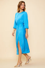 Azure Blue Midi Sleeve Front Slit Dress