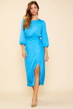 Azure Blue Midi Sleeve Front Slit Dress