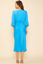 Azure Blue Midi Sleeve Front Slit Dress