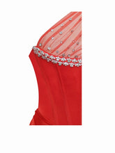 Red Lora Scarlet Crystal Mesh Satin Corset Gown