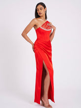 Red Lora Scarlet Crystal Mesh Satin Corset Gown