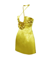Marcia Gold Satin Strappy Halter Neck Dress