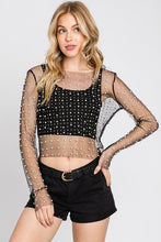 Black Rhinestone Studded Long Sleeve Top