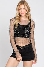 Black Rhinestone Studded Long Sleeve Top